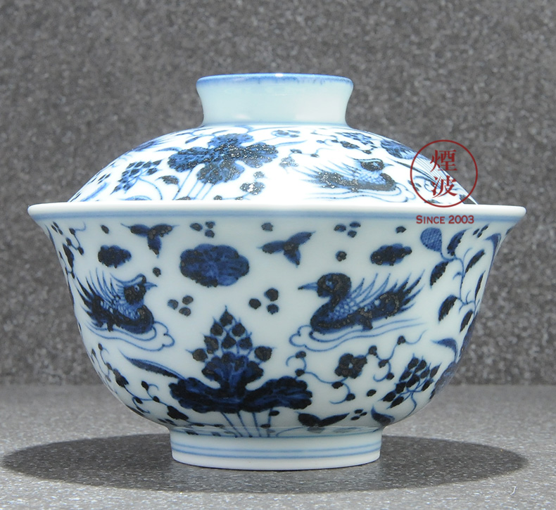 Those jingdezhen spring auspicious jade Zou Jun blue and white porcelain up system with hand - made fish grain tureen