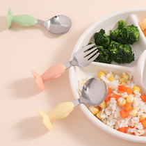 Japan imports Stand-up Stainless Steel Baby Small Fork Children Special Spoon Frog Styling Hand-holding Handle 4 Colors