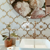 Lantern metal stainless steel natural marble stone mosaic tile waterjet craft living room background wall kitchen