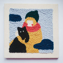 Russian poke Embroidery Girl and Cat DIY embroidery material package creative wool embroidery hand poke zero Foundation