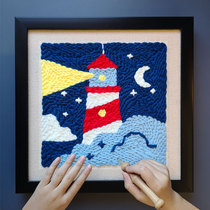 Cat line hand made lighthouse poke embroidery material package to send teaching video Pier embroidery wool embroidery kit manual