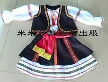 Childrens custom Russian Ukrainian dance performance clothing Minority clothing black and red suit send headdress