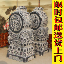 Stone door piers holding drum lions A pair of household town house bluestone old antique stone drum baby elephant lucky Pixiu ornaments