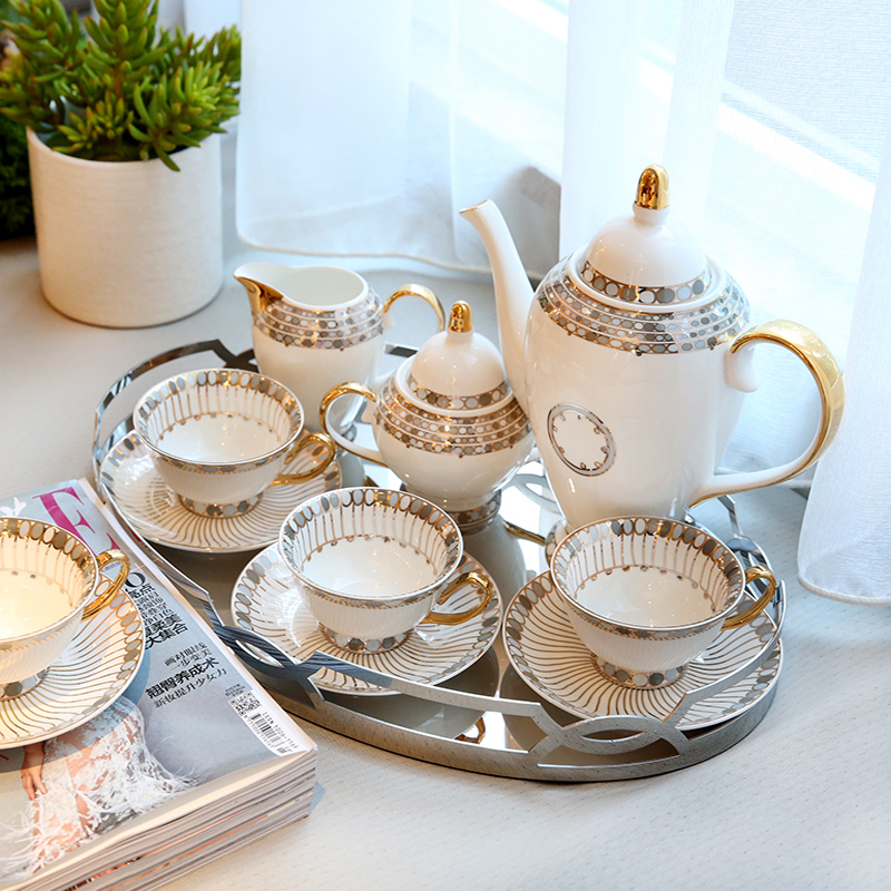 European home example room adornment sitting room tea table light key-2 luxury furnishing articles wind ceramic coffee set, tea set decoration