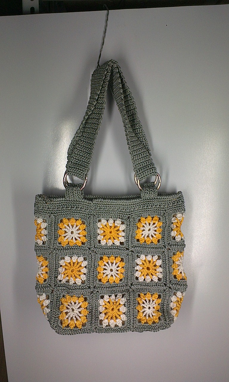 粗合股线钩针手工编织27片太阳花拼花女士手提肩背包_服饰鞋包/女装/