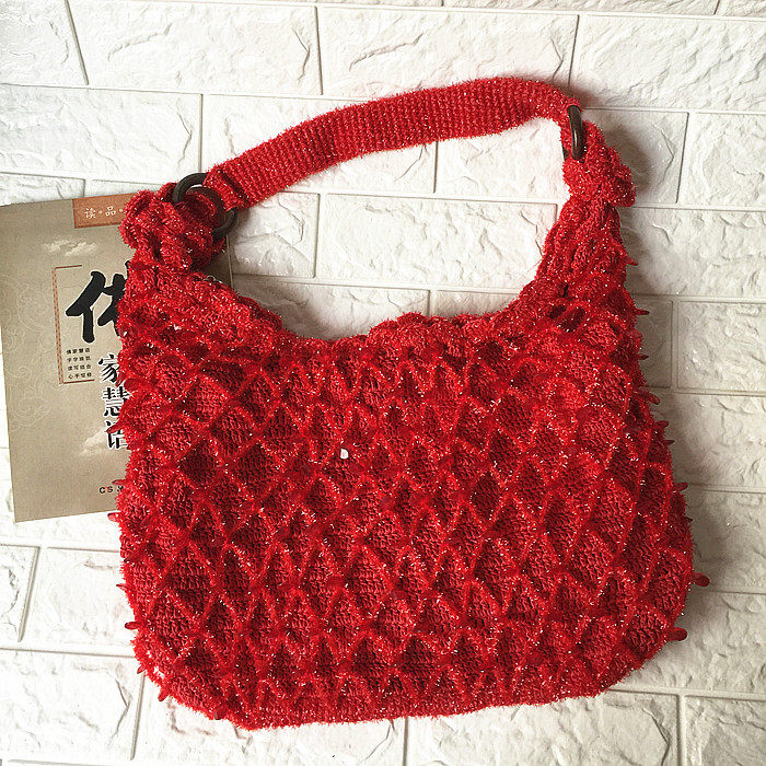 粗合股线手工编织女士大号水滴珠单肩背包
