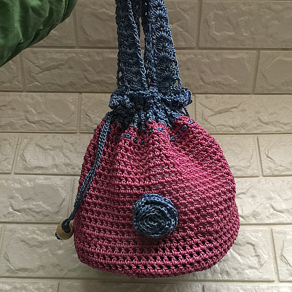 粗合股线网格圆形小手提包有视频自学钩编材料一套非成品