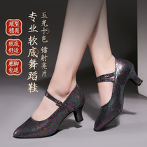 Double Latin Dance Shoes Female Adult Modern Dance Shoes Silver Grey Square Dance Shoes Soft-soled Dance Shoes Social Dance Shoes