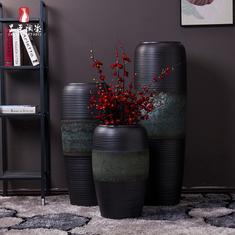 Jingdezhen ceramic furnishing articles large ground vase dried flower black modern new Chinese style porch home sitting room adornment