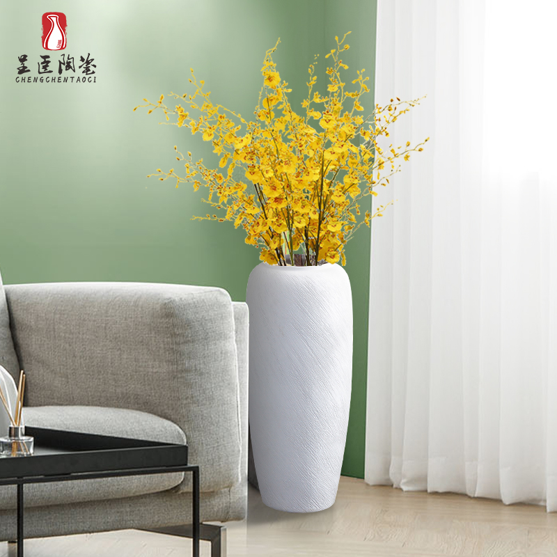 Jingdezhen ceramic vase furnishing articles thread landing large white flower arranging the sitting room is contracted modern new Chinese style living room