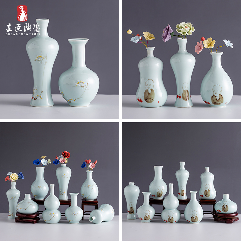 Jingdezhen contracted the new Chinese style is I ceramic floret bottle furnishing articles porch office desk table flower decoration