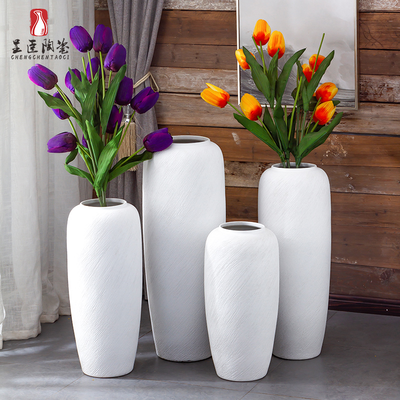 Jingdezhen ceramic vase furnishing articles thread landing large white flower arranging the sitting room is contracted modern new Chinese style living room