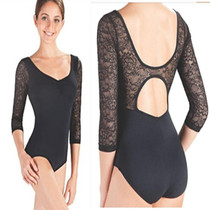 Ballet practice suit Lace eight-point sleeve dance suit gymnastics suit Thin Shebin suit Aerial yoga one-piece suit black