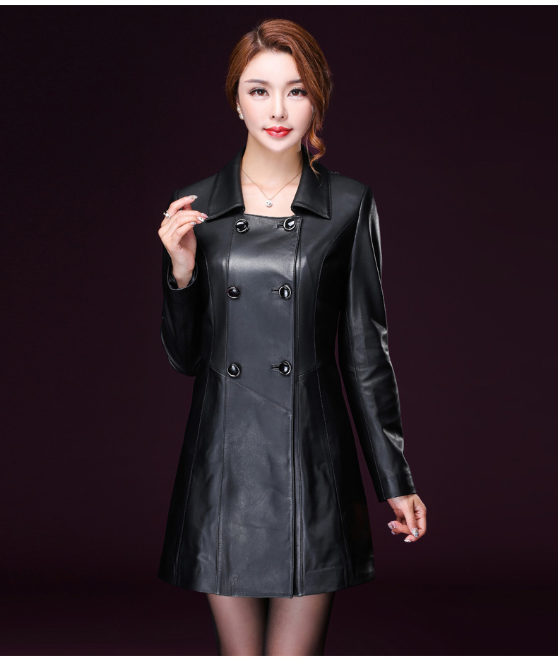 雪莉欧真皮皮衣女2017秋季新款中年高档品牌女装中长款皮外套单