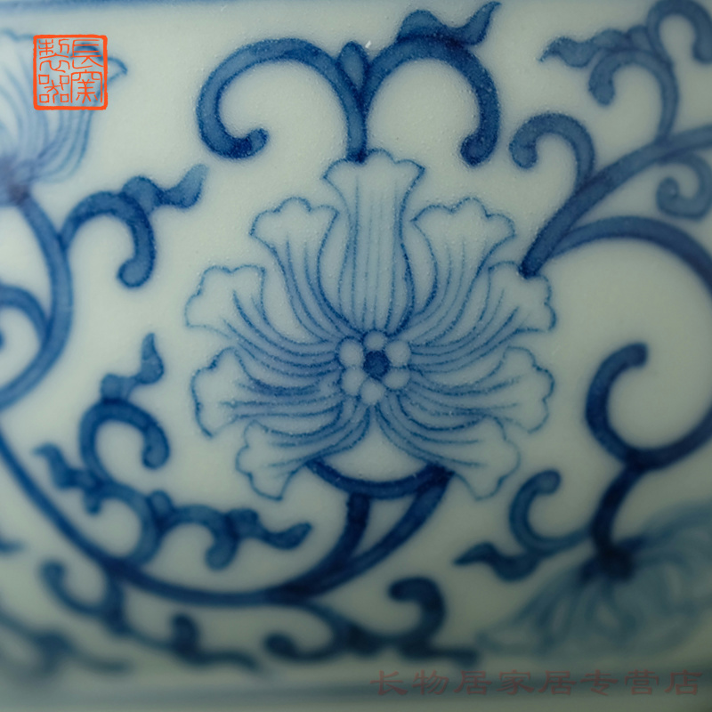 Blue and white light tracing bound branch treasure long up controller phase flower cup sample tea cup of jingdezhen ceramic cup tea service master