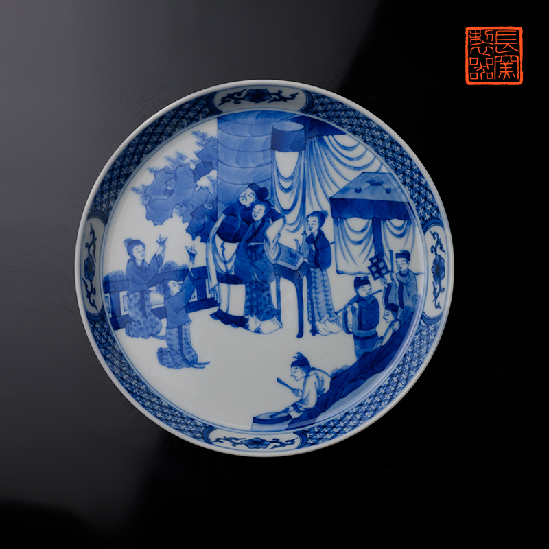 Jack hand - made long up pot bearing jingdezhen blue and white birthday grain pure manual archaize ceramic tea tray tea set