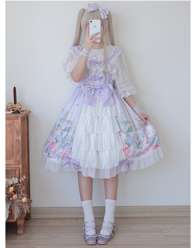 日系少女lolita洛丽塔jsk吊带裙城堡猫咪软妹萝莉洋装蓬蓬连衣裙