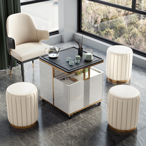 Square mobile balcony tea table Tea cart Household small bubble tea table fire stone tea tray Kung Fu tea set Light luxury