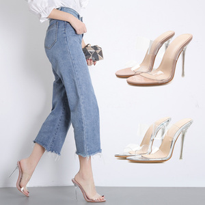 Summer new style outwear transparent high heel slippers shoes