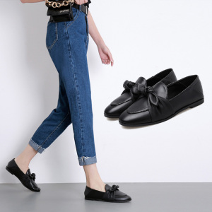 Butterfly Knot Black Round-Headed Women’s Flat-soled Soft sole Sing