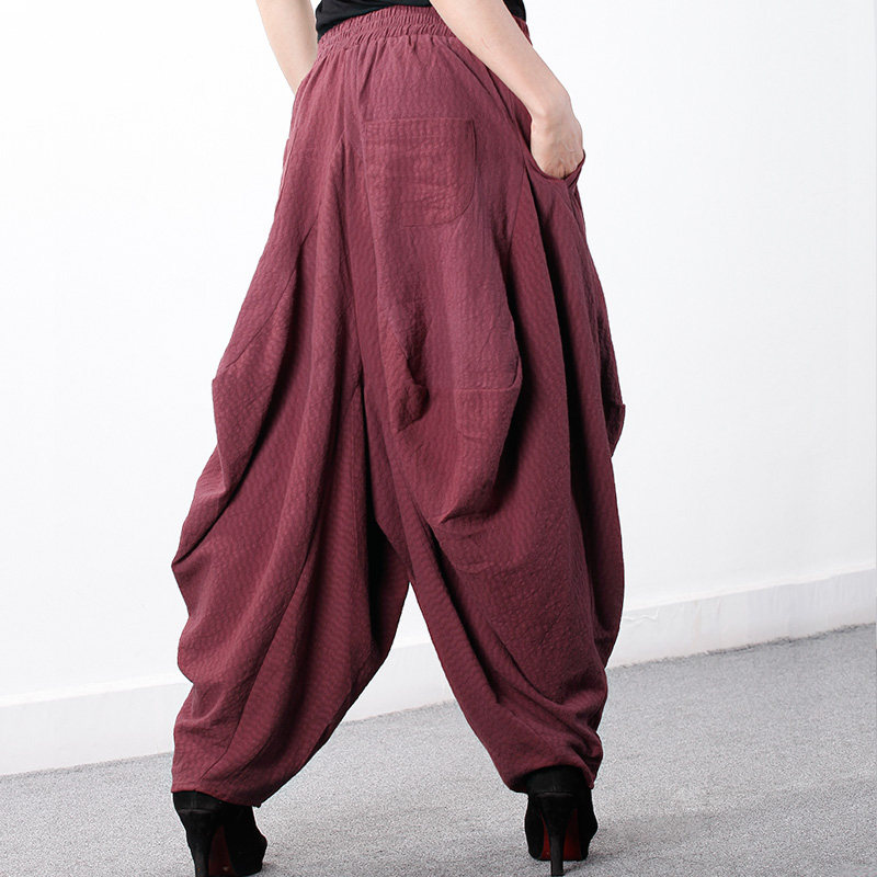 2017春夏棉麻阔腿灯笼裤女裤子民族风女装宽松文艺复古亚麻长裤