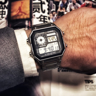 casio 10-year power watch small square steel belt fashion sports waterproof watch male ae-1200whd-1a