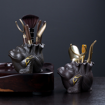 Ebony solid wood Tea ceremony Six gentleman suit Purple Sand Kung Fu tea tea clip brush spare parts Tea art Golden Toad ornaments