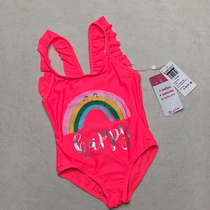 Export European and American women children cute front rainbow silver printing shoulder strap lace triangle one-piece swimsuit tide