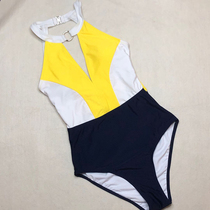 Export European and American women Adult V-collar Cup front stitching thin neck ring backless sexy one-piece swimsuit