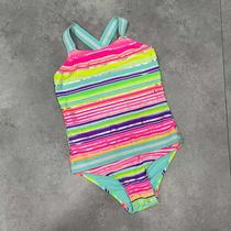 Export European and American womens middle and big children cute hot silver color strip lower body button convenient simple backless triangle swimming