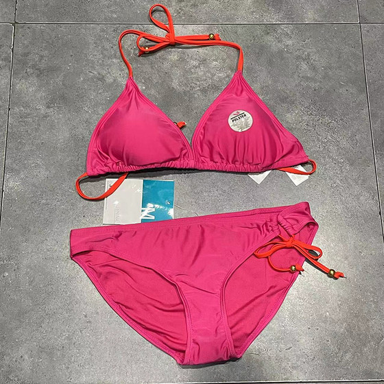 Exit European and American adult triangle cup bikini hanging neck tie jewelry trousers side split swimsuit Exit European and American adult triangle cup bikini hanging neck tie jewelry trousers side split swimsuit