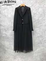 2020 Fall new Korean version loose web yarn splicing small suit jacket woman in the middle of a knee Fashion West Suit Tide