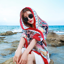Silk scarf female Korean version of national style scarf sunscreen shawl Joker thin summer beach towel dual shawl