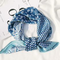 Spring and Autumn New Silk Scarf Women Korean Printing Wave Point Joker 70 Small Square Hair Band Decoration Summer Scarf Autumn and Winter