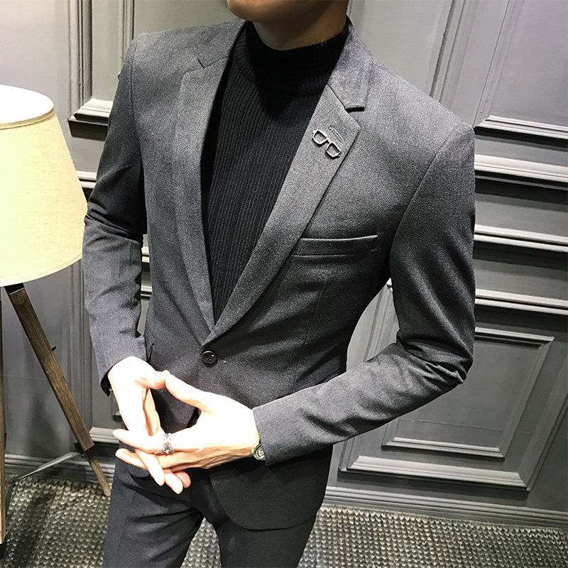 秋季休闲西装男韩版修身秋冬款百搭小西服男秋装帅气纯色外套潮流