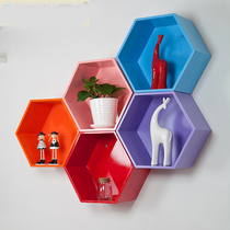 Hexagonal shelf Wall diamond hanging nail art display rack painted round wooden beauty Wall honeycomb frame