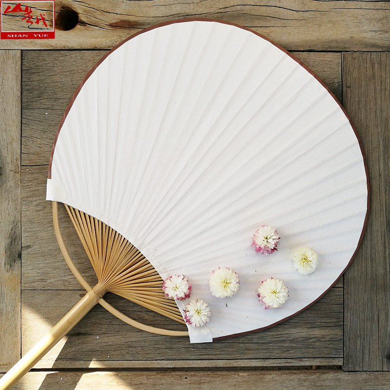 山越双面宫扇团扇日式白色扇子纸扇美院绘画扇圆型宫扇道具扇
