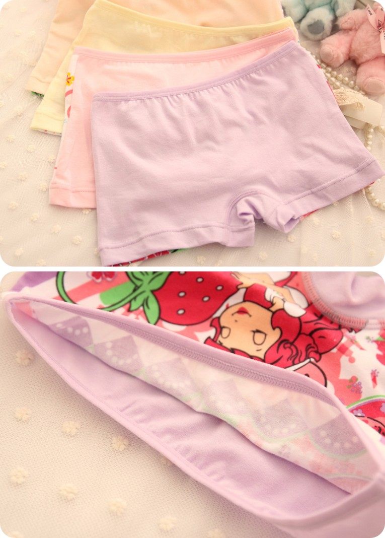 4条一盒装 宝蕾儿童 大中小童女孩卡通 纯棉短裤平角内裤