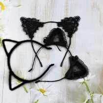Cute Head Decoration Hair Stirrup Summer Fairy Gas Lace Black Rabbit Ear Cat Ear Lace Head Hoop Mesh Red Shaking Tone Photo Hair Accessories
