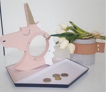 ins Nordic wood savings pot deposit pot children house creative unicorn transparent savings jar photo props