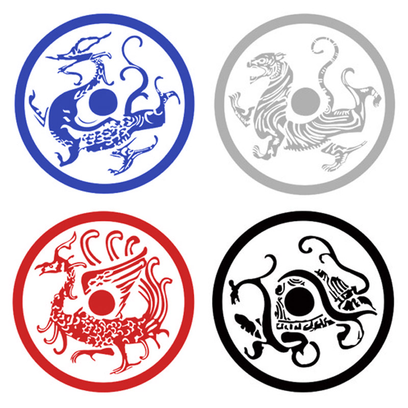 青龙白虎朱雀玄武中式客厅装修墙贴自粘镂空办公室书房装饰画贴纸