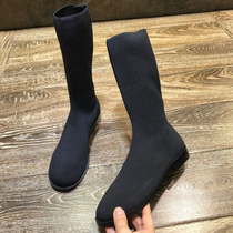 2022 European station new mid-tube all-match elastic socks boots flat heels short boots Martin boots net red skinny boots womens tide