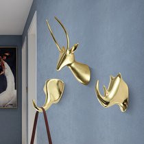 Yilan home light extravagant lucky deer head elephant decoration adhesive hook creative entrance door hanging clothes hook clothes all copper