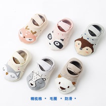 Thickened baby baby socks Spring and autumn wooden floor cotton socks non-slip bottom female baby socks shoes baby shoes and socks