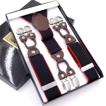 3 5cm Mens braces Anti-slip boxed with six-clip harness lengthening chubby width braces tightness suit pants 6 clip shoulder strap