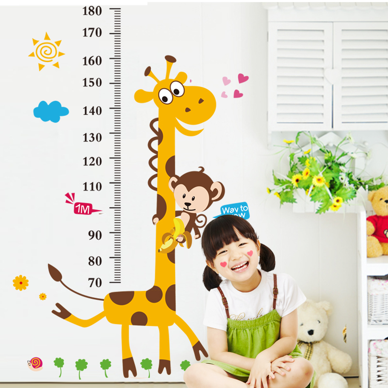 卡通儿童房宝宝卧室可爱贴画长颈鹿量身高贴幼儿园教室自粘墙贴纸产品展示图3