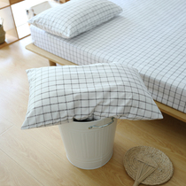 Cotton pillowcase A pair of cotton white plaid single pillow case student dormitory 48*74 envelope pillow case