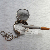 Folding stainless steel metal ashtray round ashtray with key ring adhesive hook creative portable fashion personality