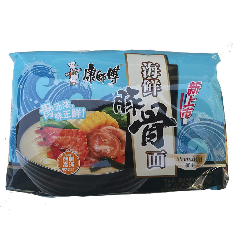 康师傅高汤方便面海鲜豚骨面泡面五连包107克*5包特价
