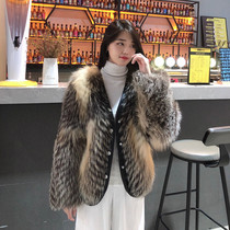 2021 winter new imported Finnish fox fur Golden Island fox clip leather craft short fur coat V-neck women